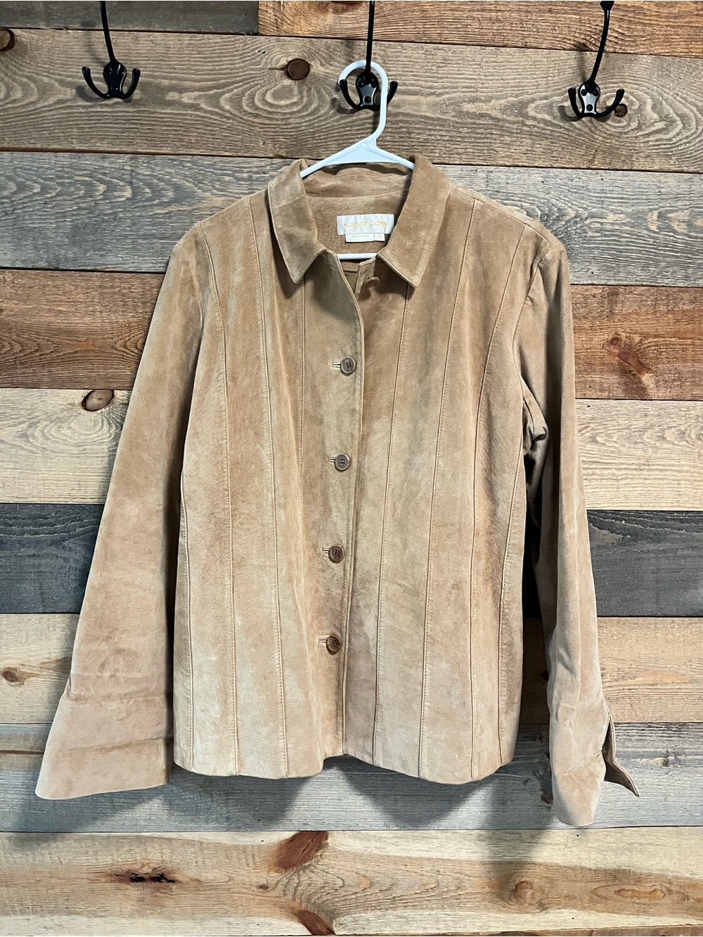 Suede Button-Front Jacket in Tan
